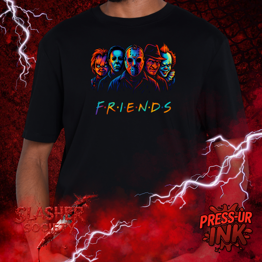 🔪🌈 Horror Crew Tee – Neon Slasher Squad Shirt