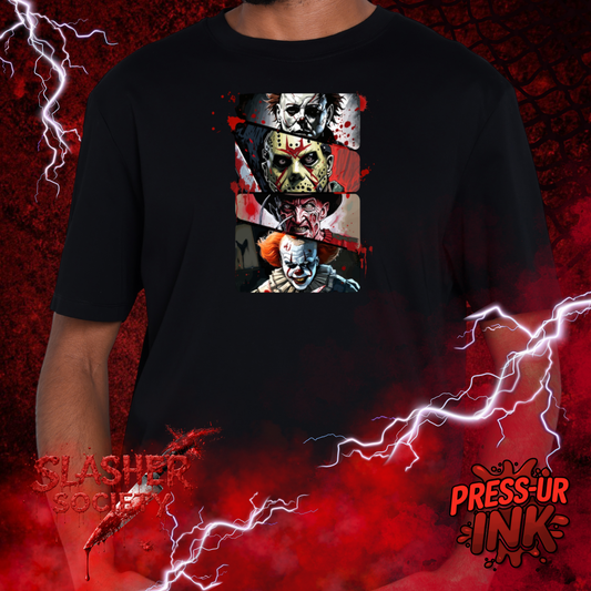🔪💀 Slasher Stack Tee – Horror Legends Graphic Shirt