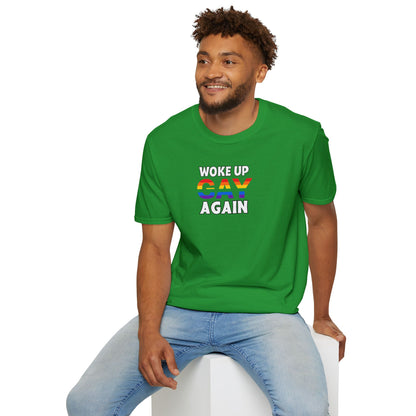Woke Up Gay Again – Funny LGBTQ Pride Shirt | Rainbow Statement Tee