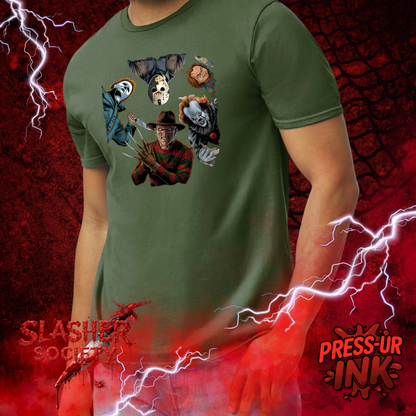 🔪😈 Slasher Society “Surrounded” Tee – Horror Circle Graphic Shirt