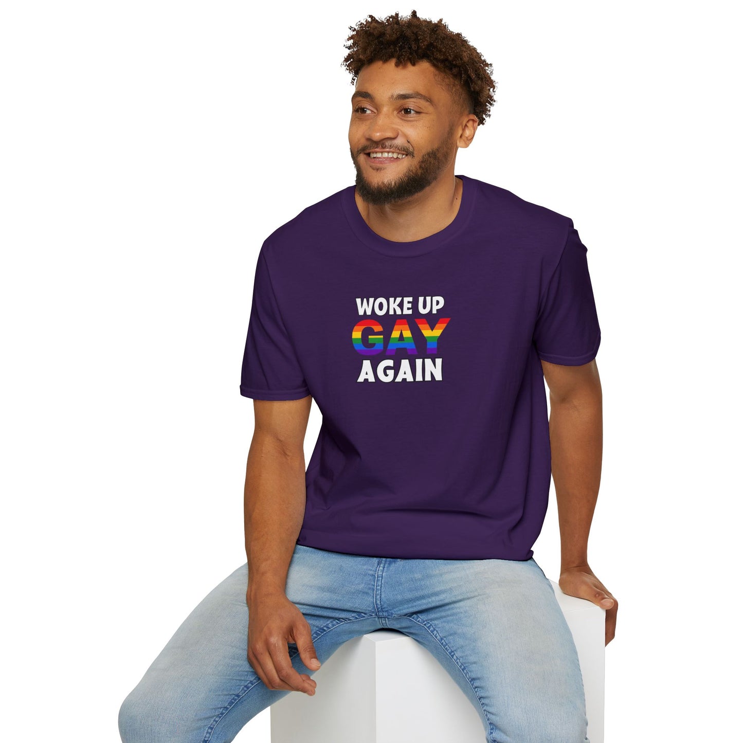 Woke Up Gay Again – Funny LGBTQ Pride Shirt | Rainbow Statement Tee