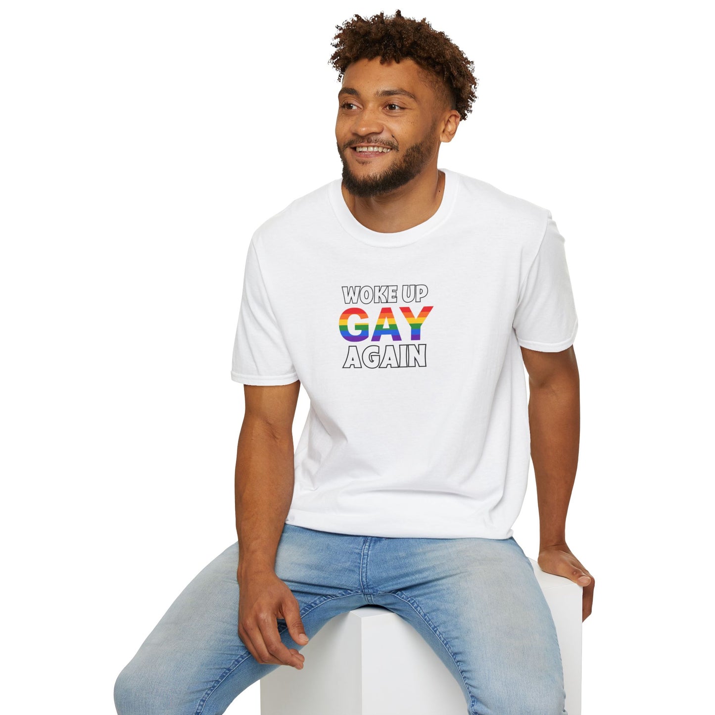 Woke Up Gay Again – Funny LGBTQ Pride Shirt | Rainbow Statement Tee