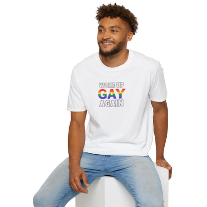 Woke Up Gay Again – Funny LGBTQ Pride Shirt | Rainbow Statement Tee