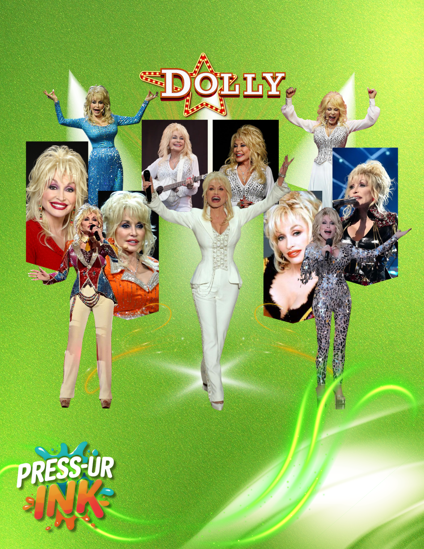 Dolly Icon Collage Graphic Tee – Bold Country Legend Tribute Shirt