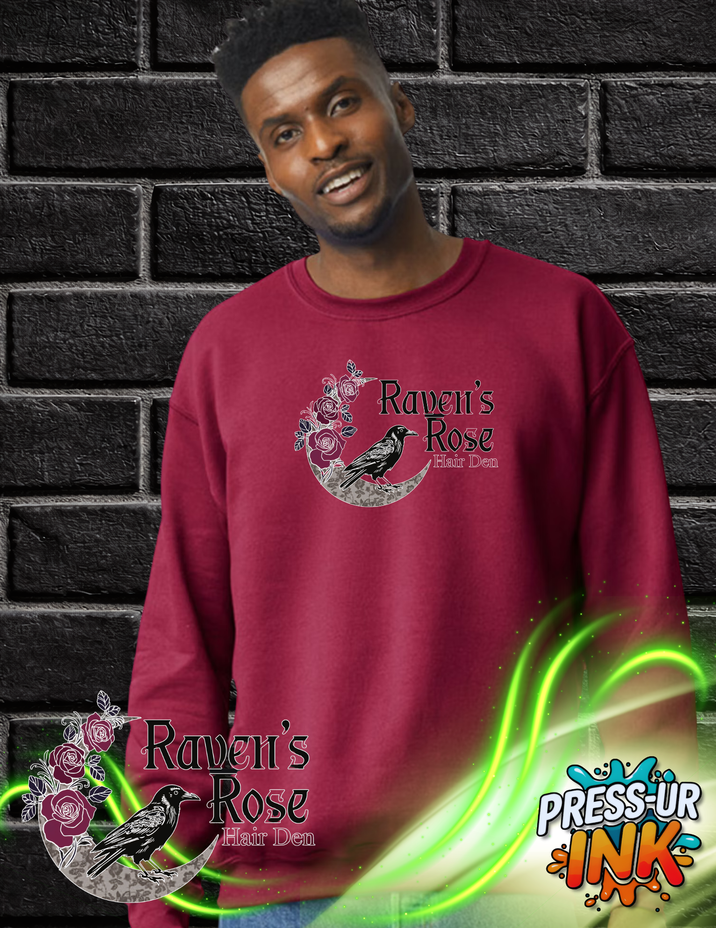 Raven’s Rose Hair Den Logo Sweatshirt – Premium Cozy Salon Crewneck, Unisex Heavy Blend Sweatshirt