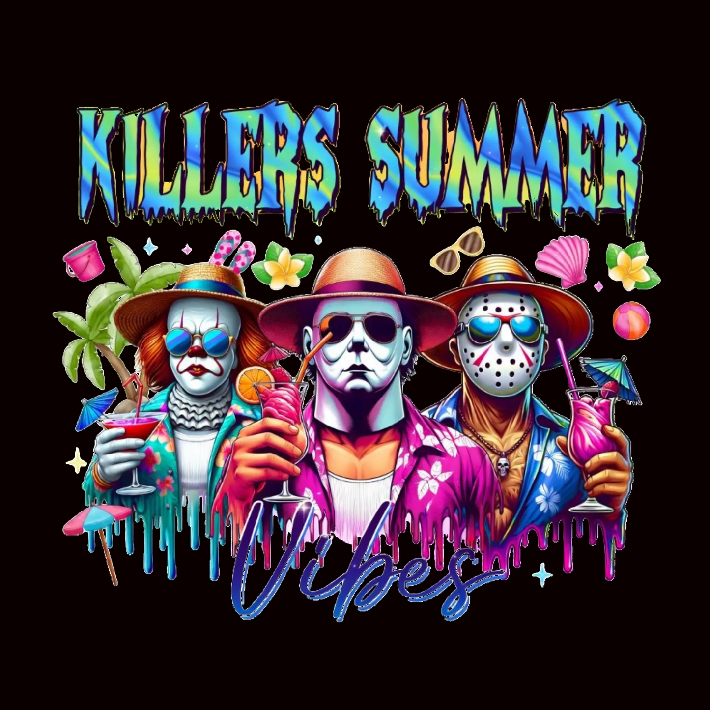 🌴🔪 Killer Summer Vibes Tee – Horror Beach Party Shirt