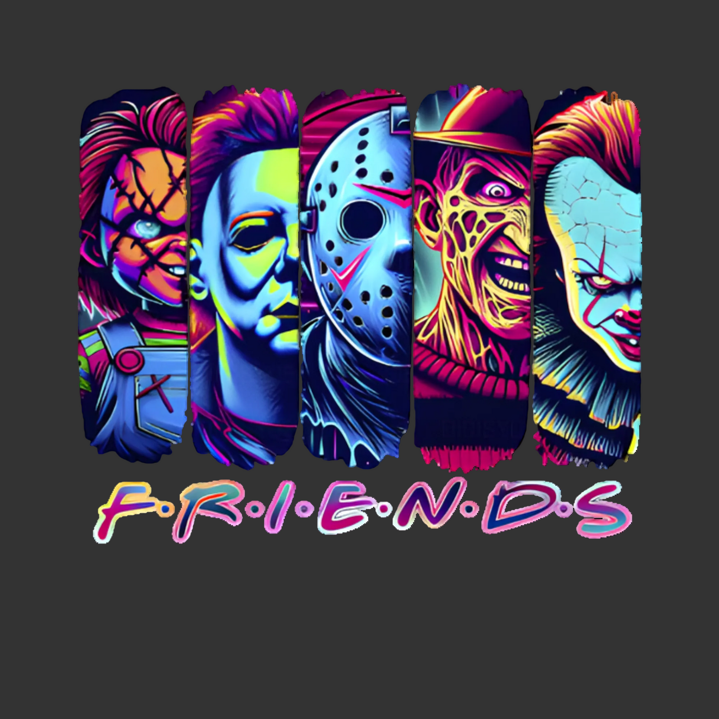 🔪🌈 Slasher Society “Neon Crew” Tee – Horror Friends Shirt