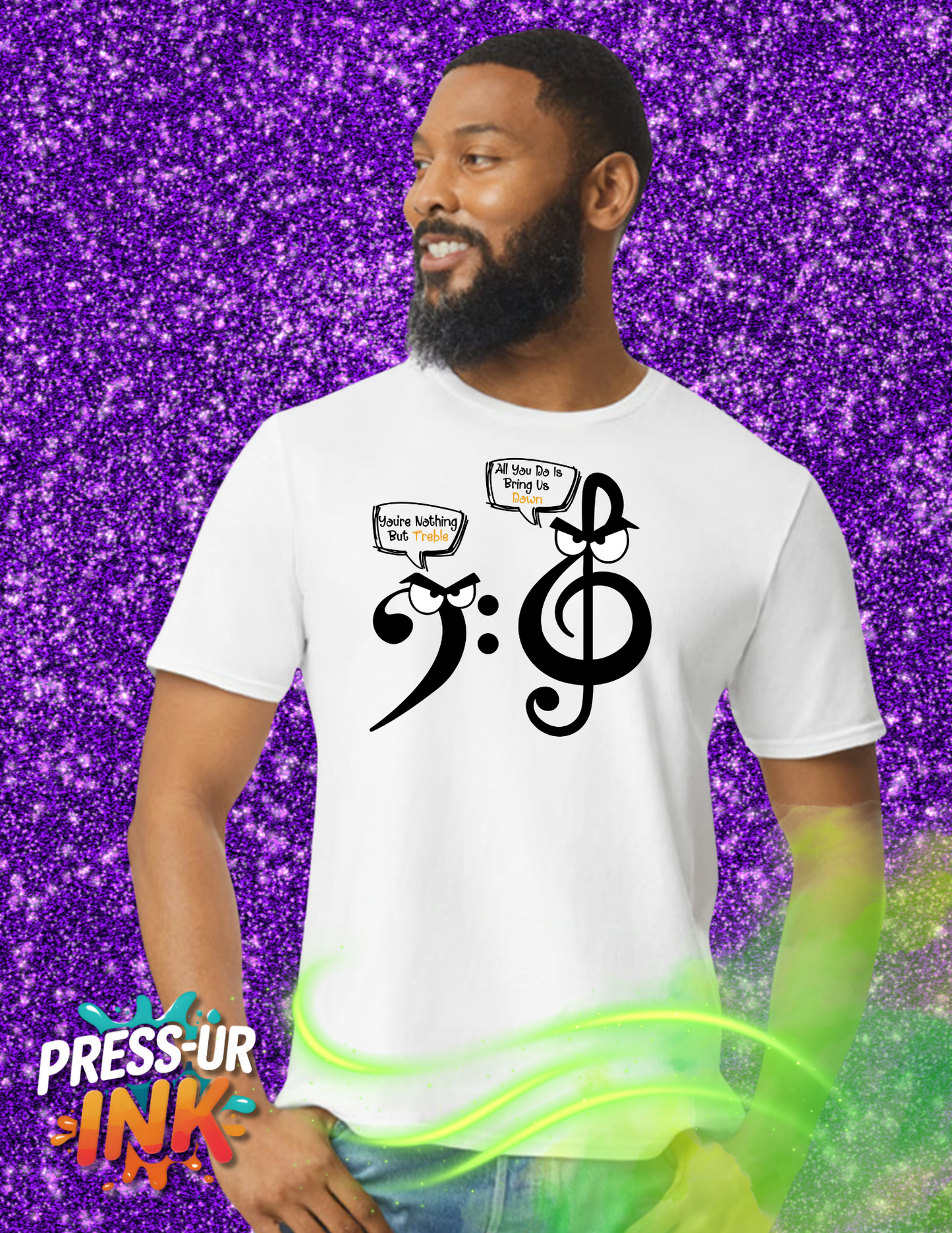 Treble Down Funny Music Pun Tee | Bass Guitar Humor Shirt
