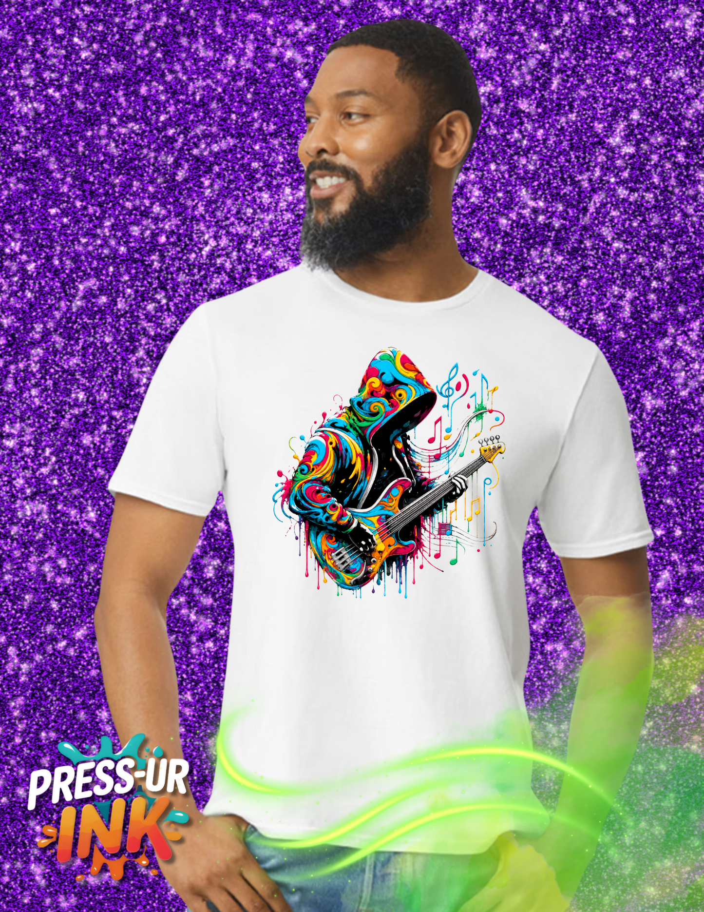 Neon Bass Player Graphic Tee | Psychedelic Music Streetwear Shirt