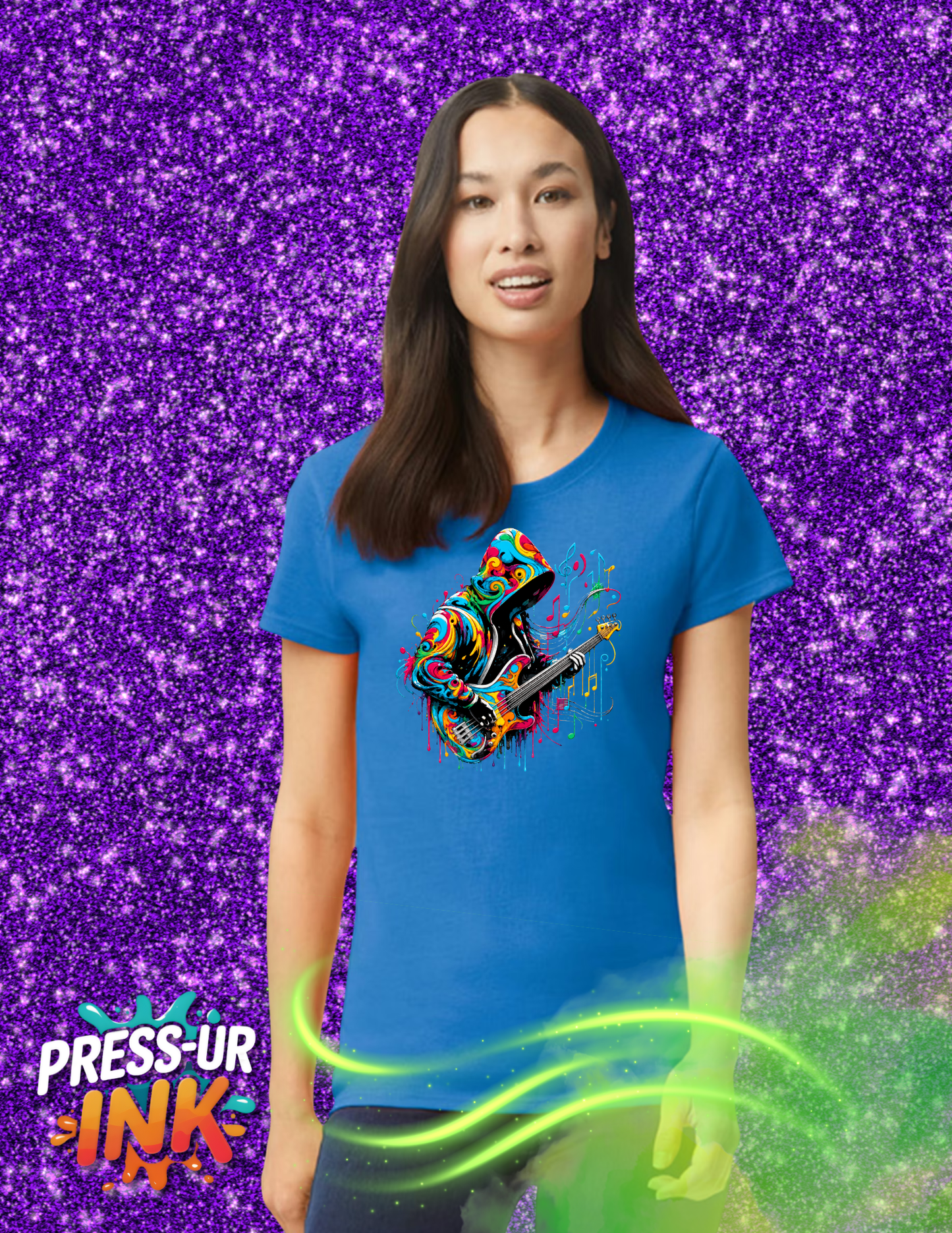 Neon Bass Player Graphic Tee | Psychedelic Music Streetwear Shirt