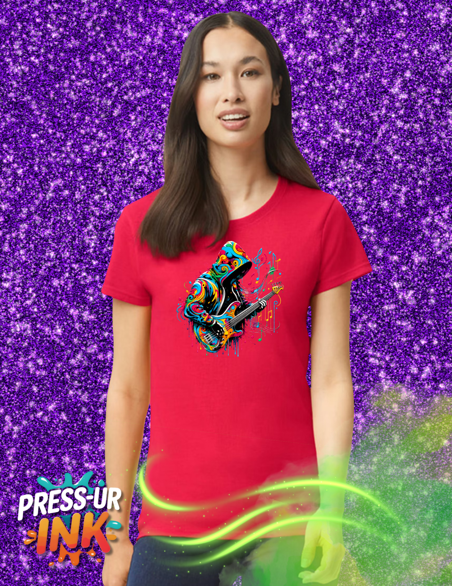Neon Bass Player Graphic Tee | Psychedelic Music Streetwear Shirt