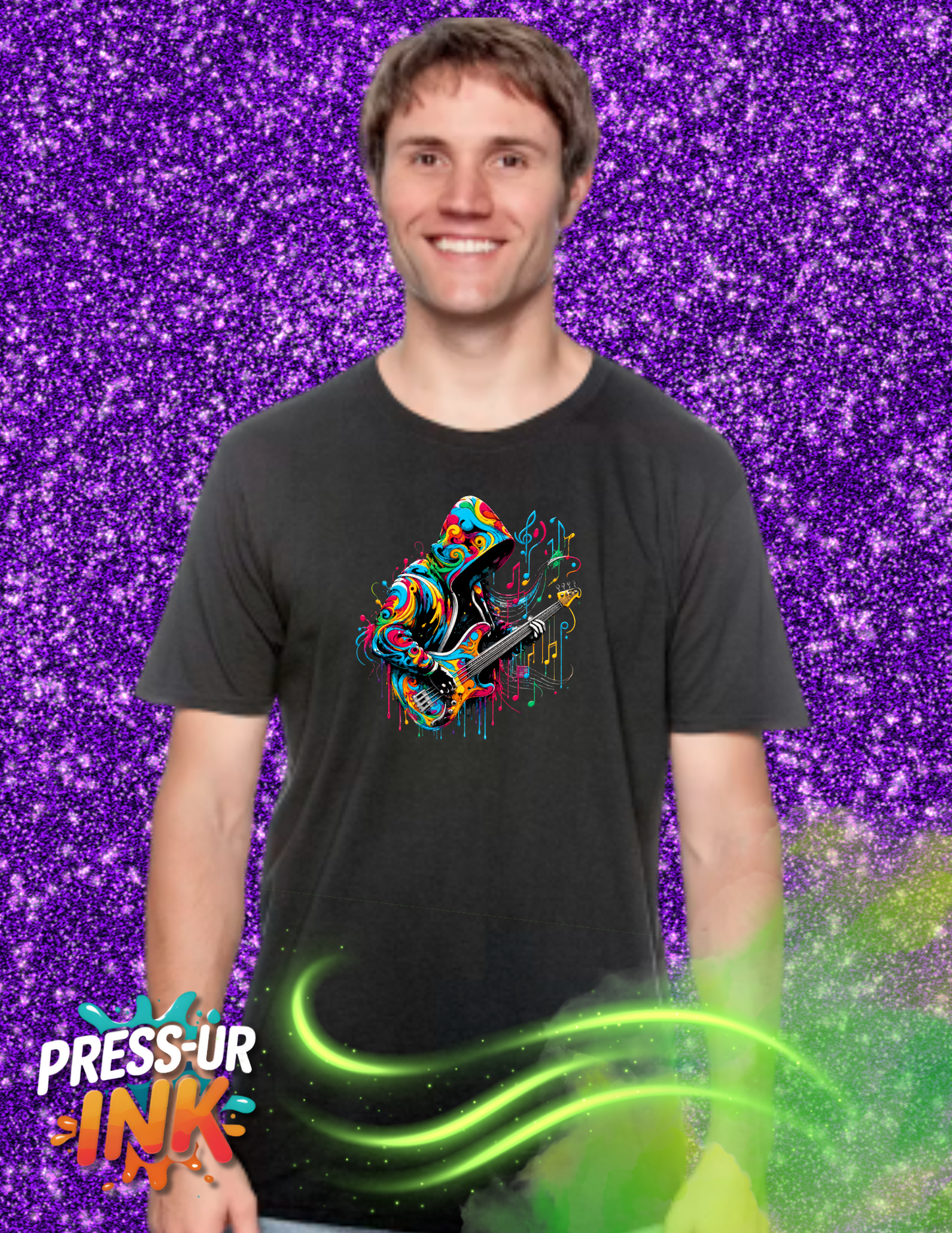 Neon Bass Player Graphic Tee | Psychedelic Music Streetwear Shirt