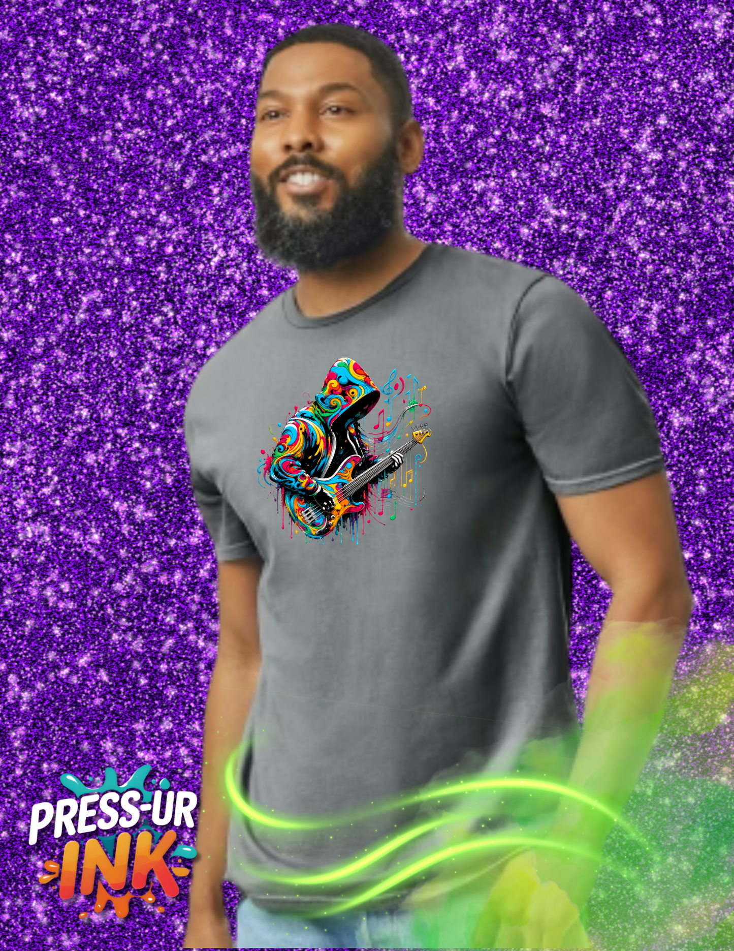 Neon Bass Player Graphic Tee | Psychedelic Music Streetwear Shirt