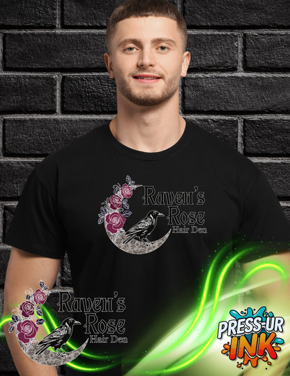 Raven’s Rose Hair Den Logo Softstyle T-Shirt – Premium Salon Tee, Lightweight Graphic Shirt