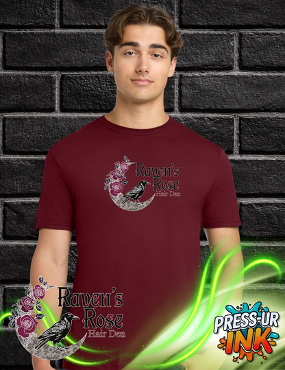 Raven’s Rose Hair Den Logo Softstyle T-Shirt – Premium Salon Tee, Lightweight Graphic Shirt